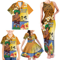 Happy Lei Day Family Matching Tank Maxi Dress and Hawaiian Shirt Hula Male Dancer Polynesian Flower Kakau Pattern LT03 - Polynesian Pride