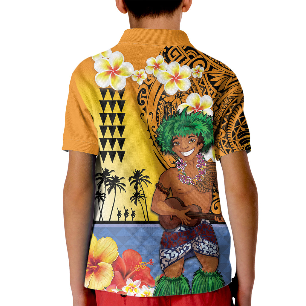 Happy Lei Day Kid Polo Shirt Hula Male Dancer Polynesian Flower Kakau Pattern