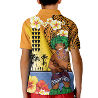 Happy Lei Day Kid Polo Shirt Hula Male Dancer Polynesian Flower Kakau Pattern