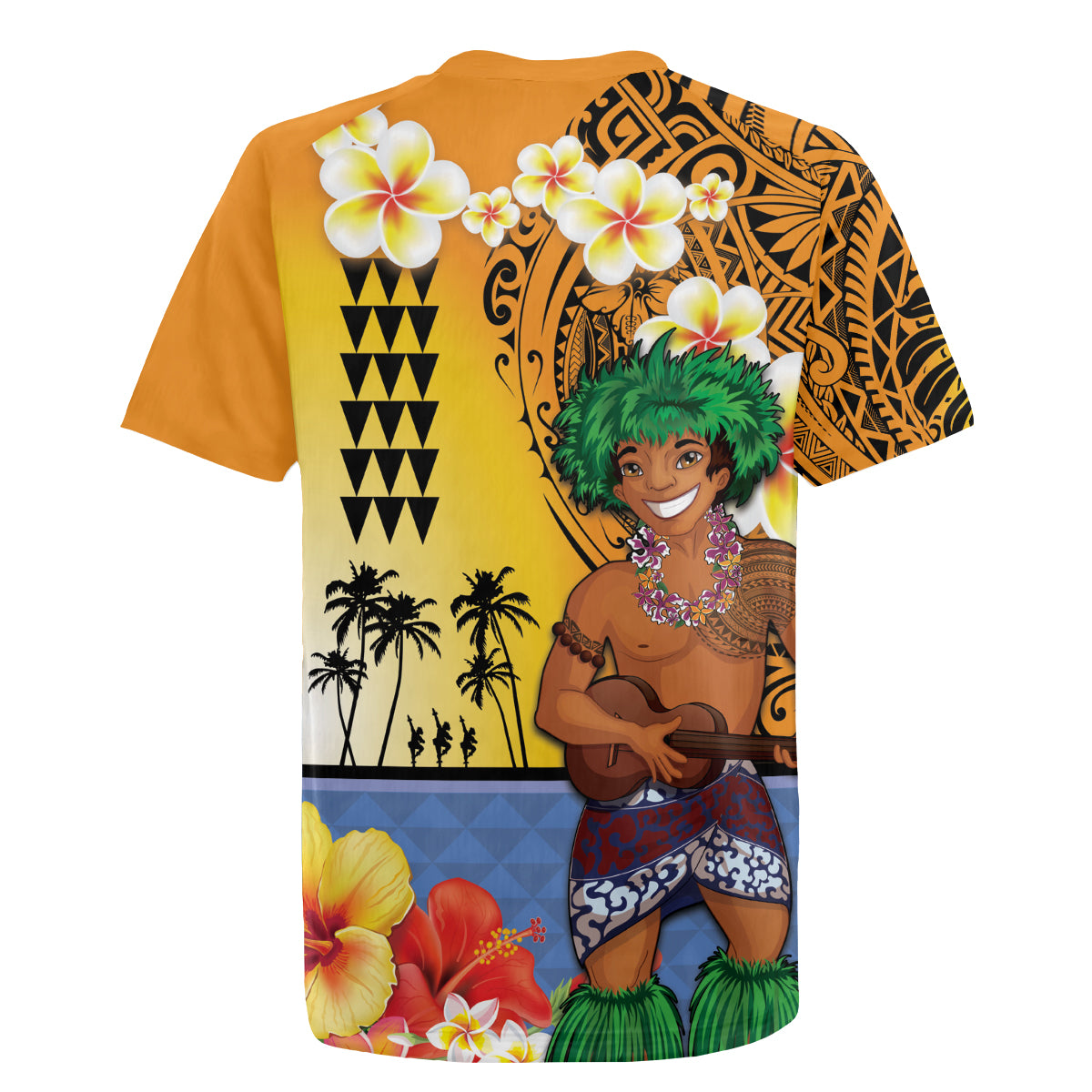 Happy Lei Day Rugby Jersey Hula Male Dancer Polynesian Flower Kakau Pattern