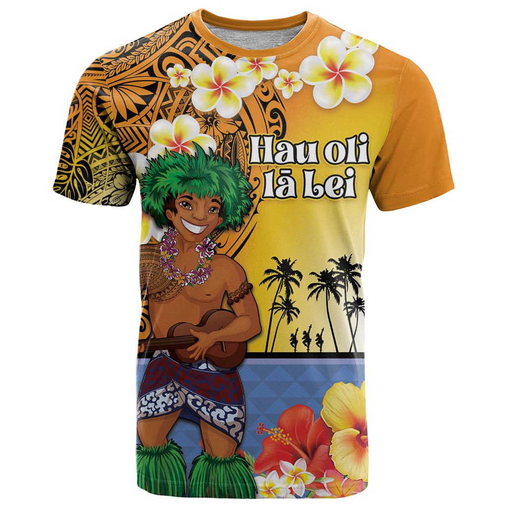 Happy Lei Day T Shirt Hula Male Dancer Polynesian Flower Kakau Pattern
