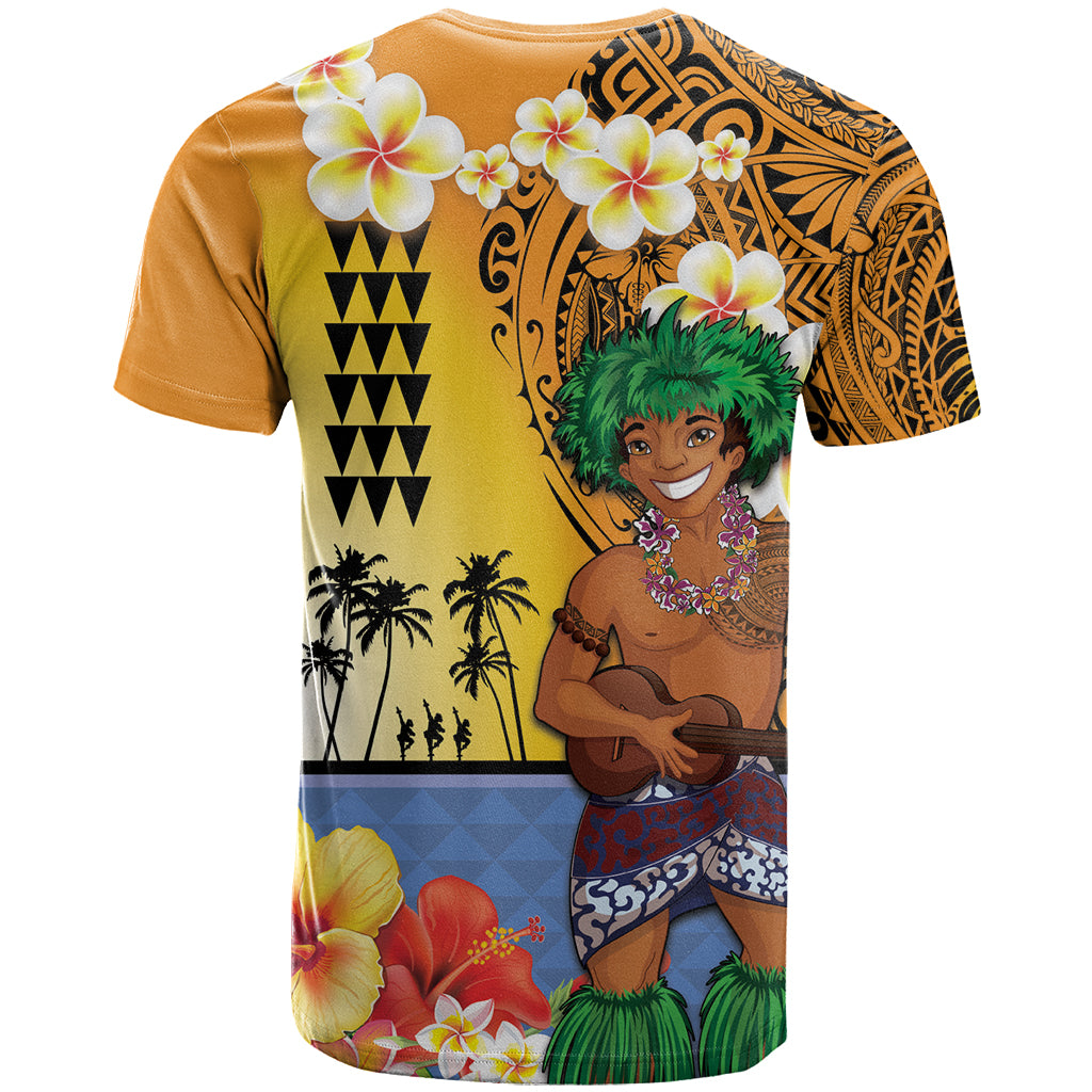 Happy Lei Day T Shirt Hula Male Dancer Polynesian Flower Kakau Pattern