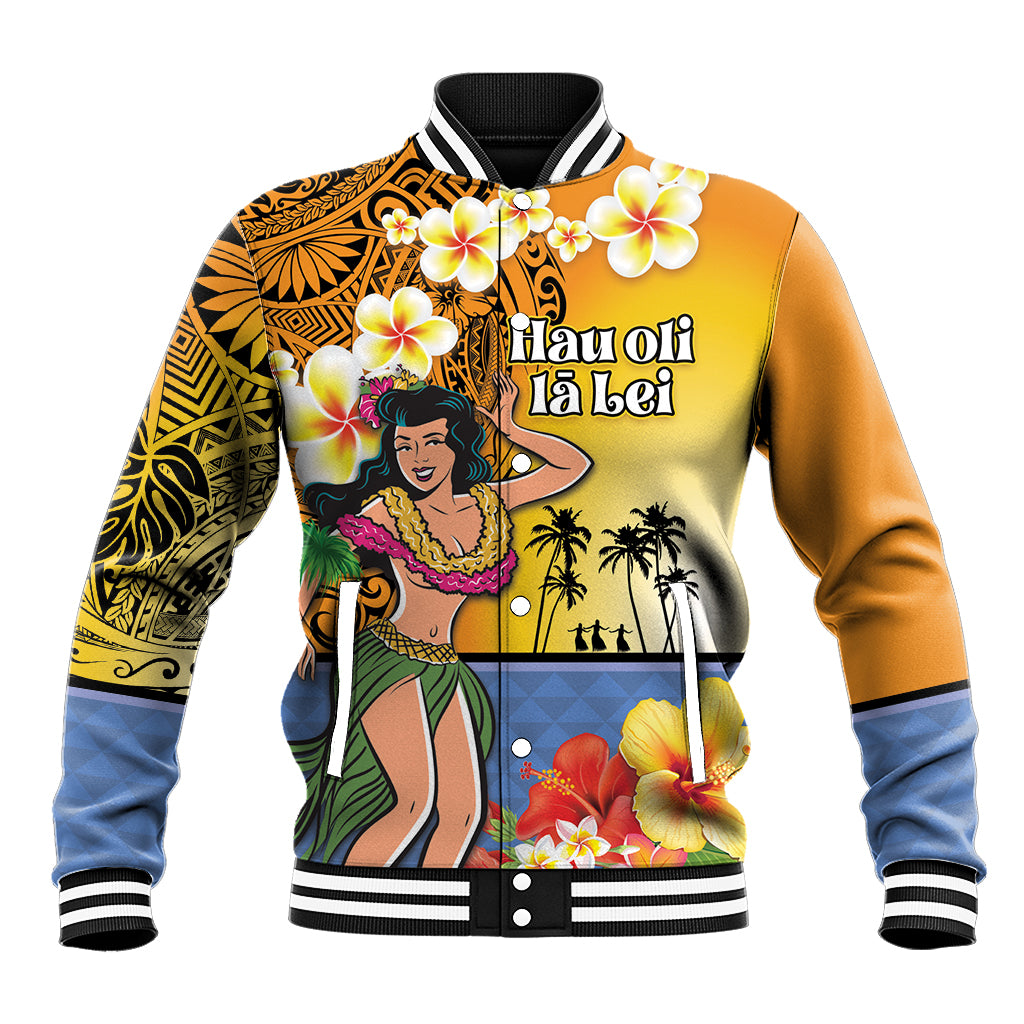 Happy Lei Day Baseball Jacket Hula Girl Polynesian Flower Kakau Pattern