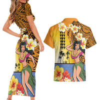 Happy Lei Day Couples Matching Short Sleeve Bodycon Dress and Hawaiian Shirt Hula Girl Polynesian Flower Kakau Pattern LT03 - Polynesian Pride