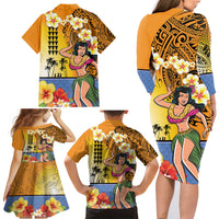 Happy Lei Day Family Matching Long Sleeve Bodycon Dress and Hawaiian Shirt Hula Girl Polynesian Flower Kakau Pattern LT03 - Polynesian Pride