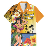 Happy Lei Day Family Matching Mermaid Dress and Hawaiian Shirt Hula Girl Polynesian Flower Kakau Pattern LT03 Dad's Shirt - Short Sleeve Yellow - Polynesian Pride