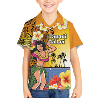 Happy Lei Day Family Matching Off The Shoulder Long Sleeve Dress and Hawaiian Shirt Hula Girl Polynesian Flower Kakau Pattern LT03 Son's Shirt Yellow - Polynesian Pride