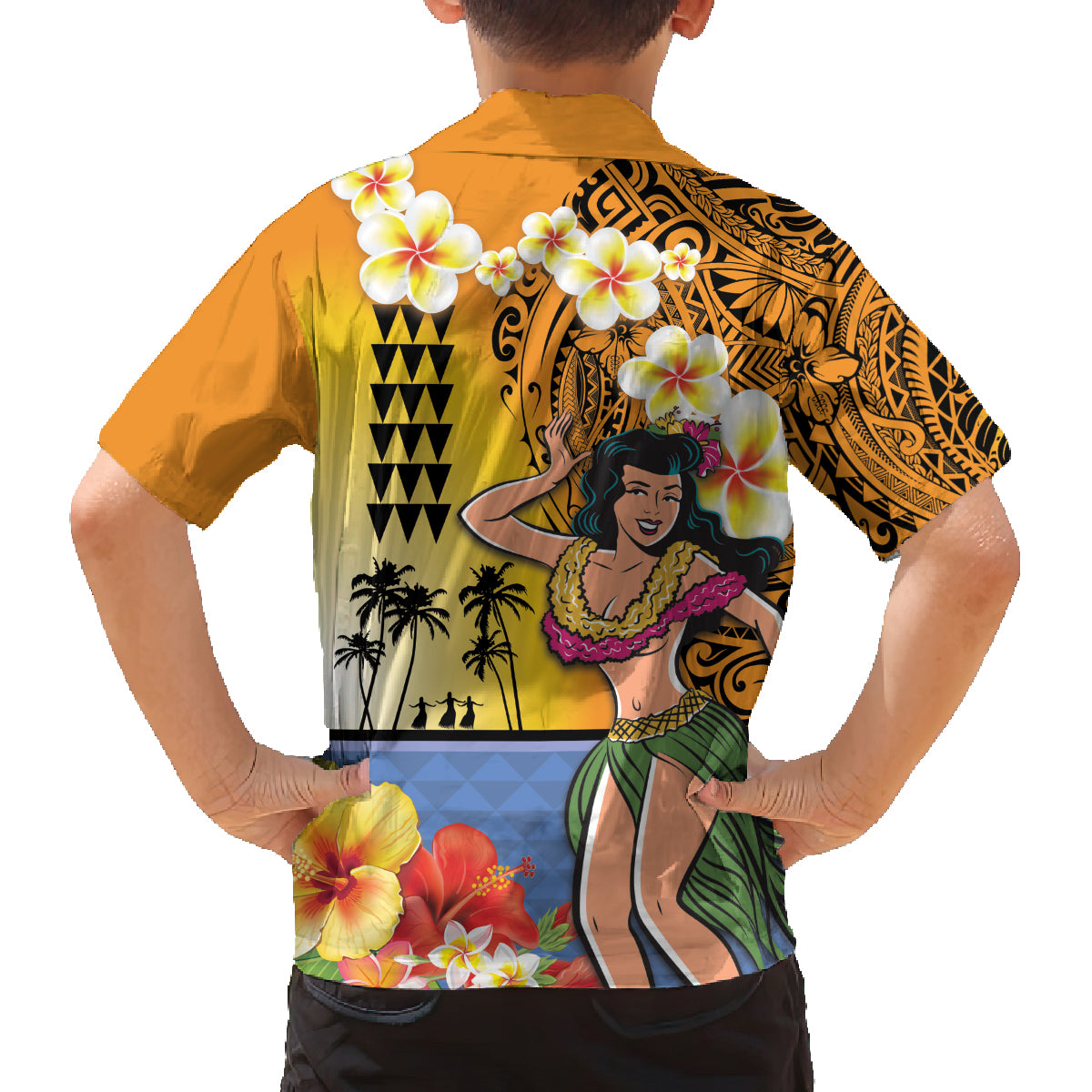 Happy Lei Day Family Matching Off Shoulder Maxi Dress and Hawaiian Shirt Hula Girl Polynesian Flower Kakau Pattern LT03 - Polynesian Pride