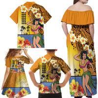 Happy Lei Day Family Matching Off Shoulder Maxi Dress and Hawaiian Shirt Hula Girl Polynesian Flower Kakau Pattern LT03 - Polynesian Pride