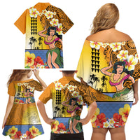 Happy Lei Day Family Matching Off Shoulder Short Dress and Hawaiian Shirt Hula Girl Polynesian Flower Kakau Pattern LT03 - Polynesian Pride