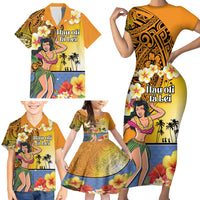 Happy Lei Day Family Matching Short Sleeve Bodycon Dress and Hawaiian Shirt Hula Girl Polynesian Flower Kakau Pattern LT03 - Polynesian Pride