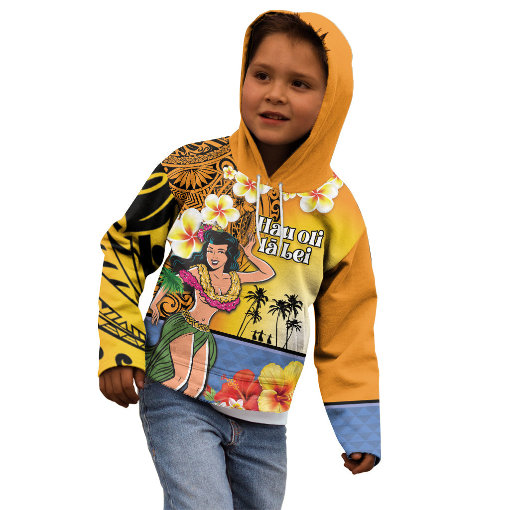 Happy Lei Day Kid Hoodie Hula Girl Polynesian Flower Kakau Pattern