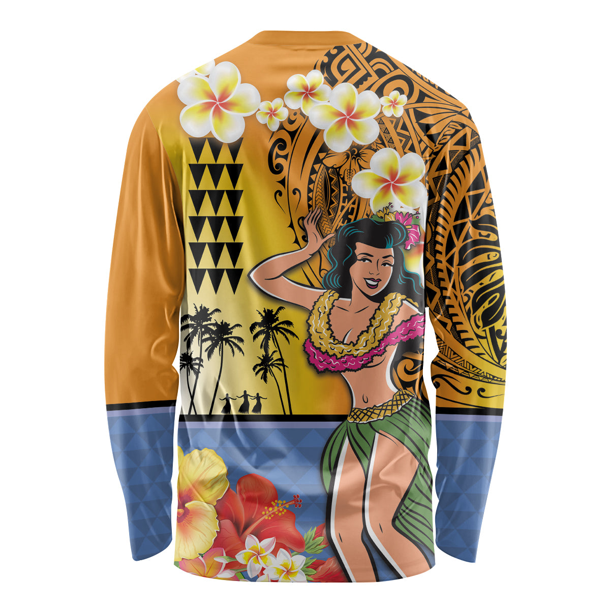 Happy Lei Day Long Sleeve Shirt Hula Girl Polynesian Flower Kakau Pattern LT03 - Polynesian Pride