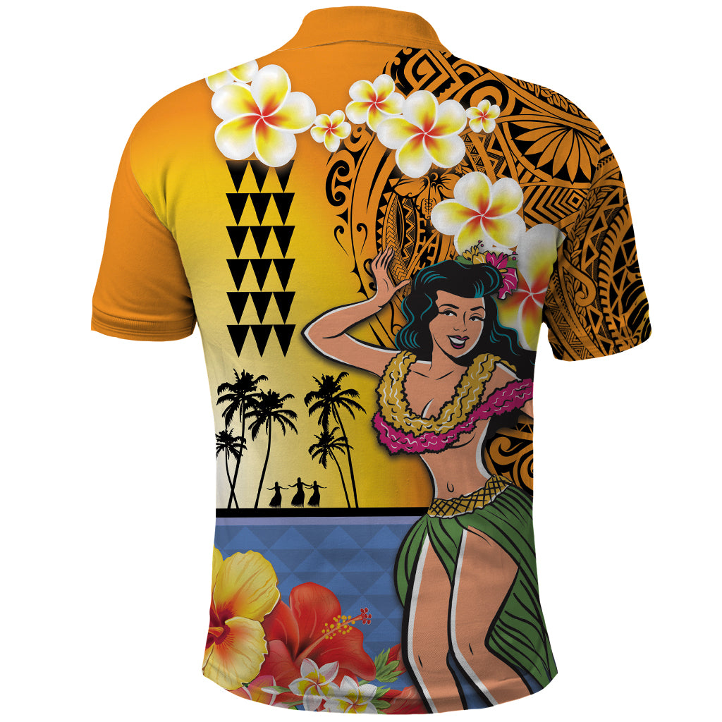 Happy Lei Day Polo Shirt Hula Girl Polynesian Flower Kakau Pattern