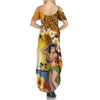Happy Lei Day Summer Maxi Dress Hula Girl Polynesian Flower Kakau Pattern