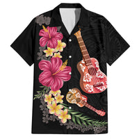 Ukulele mix Polynesian Flower Family Matching Off The Shoulder Long Sleeve Dress and Hawaiian Shirt Hawaiian Tribal Pattern LT03 Dad's Shirt - Short Sleeve Black - Polynesian Pride