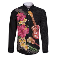 Ukulele mix Polynesian Flower Family Matching Short Sleeve Bodycon Dress and Hawaiian Shirt Hawaiian Tribal Pattern LT03 Dad's Shirt - Long Sleeve Black - Polynesian Pride