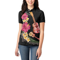 Ukulele mix Polynesian Flower Women Polo Shirt Hawaiian Tribal Pattern
