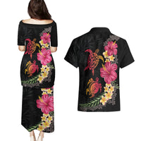 Hawaiian Flower and Tribal Turtle Couples Matching Puletasi and Hawaiian Shirt Colorful Style
