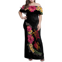 Hawaiian Flower and Tribal Turtle Family Matching Off Shoulder Maxi Dress and Hawaiian Shirt Colorful Style LT03 Mom's Dress Black - Polynesian Pride