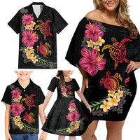 Hawaiian Flower and Tribal Turtle Family Matching Off Shoulder Short Dress and Hawaiian Shirt Colorful Style LT03 - Polynesian Pride