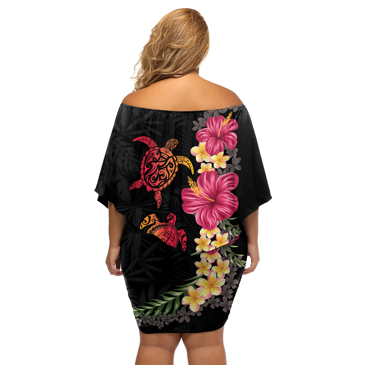 Hawaiian Flower and Tribal Turtle Family Matching Off Shoulder Short Dress and Hawaiian Shirt Colorful Style LT03 - Polynesian Pride