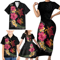 Hawaiian Flower and Tribal Turtle Family Matching Short Sleeve Bodycon Dress and Hawaiian Shirt Colorful Style LT03 - Polynesian Pride