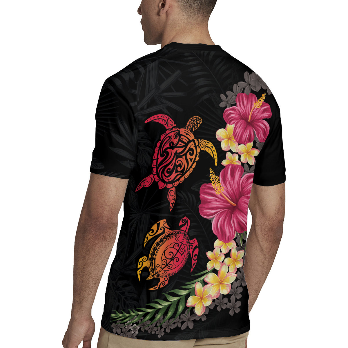 Hawaiian Flower and Tribal Turtle Rugby Jersey Colorful Style