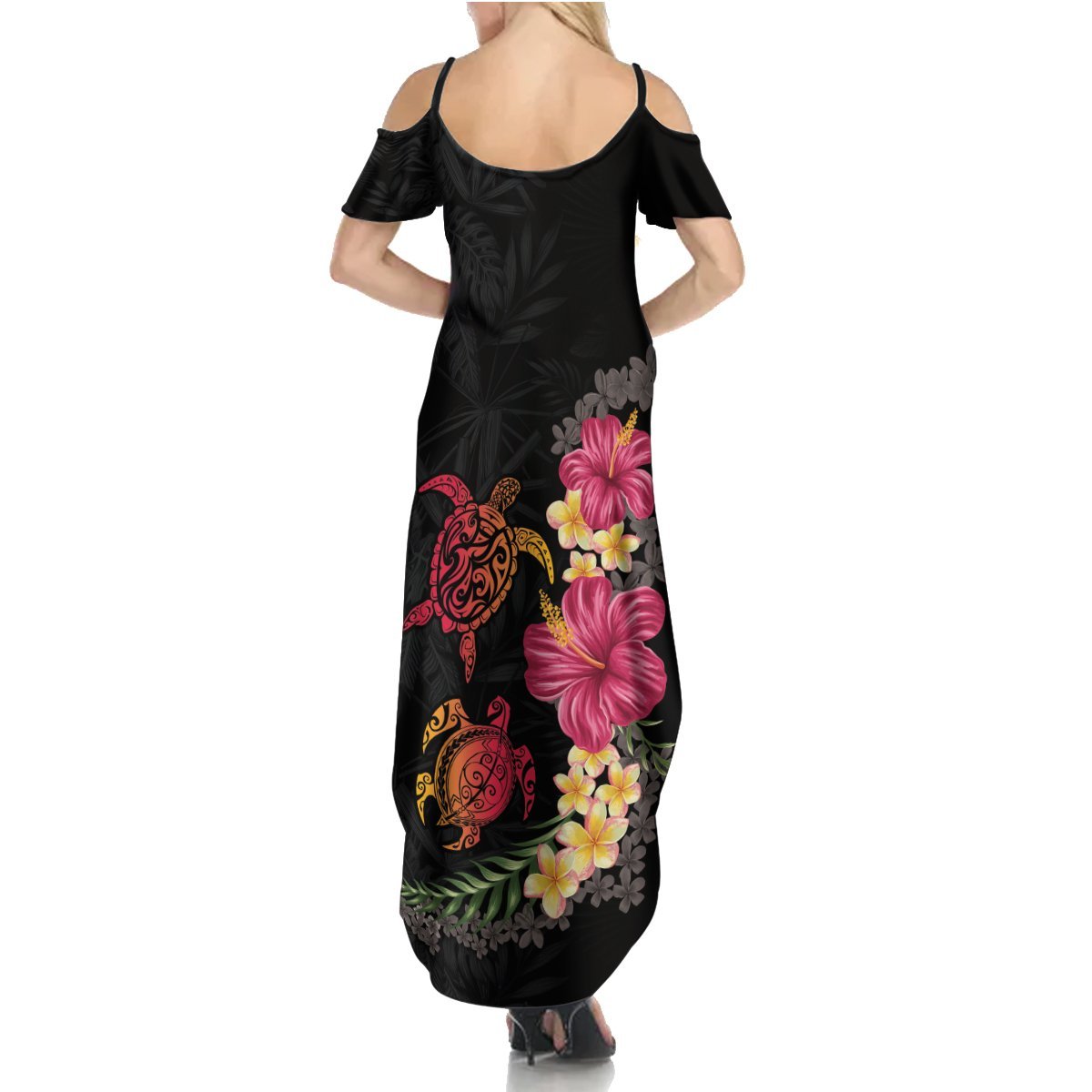 Hawaiian Flower and Tribal Turtle Summer Maxi Dress Colorful Style LT03 - Polynesian Pride