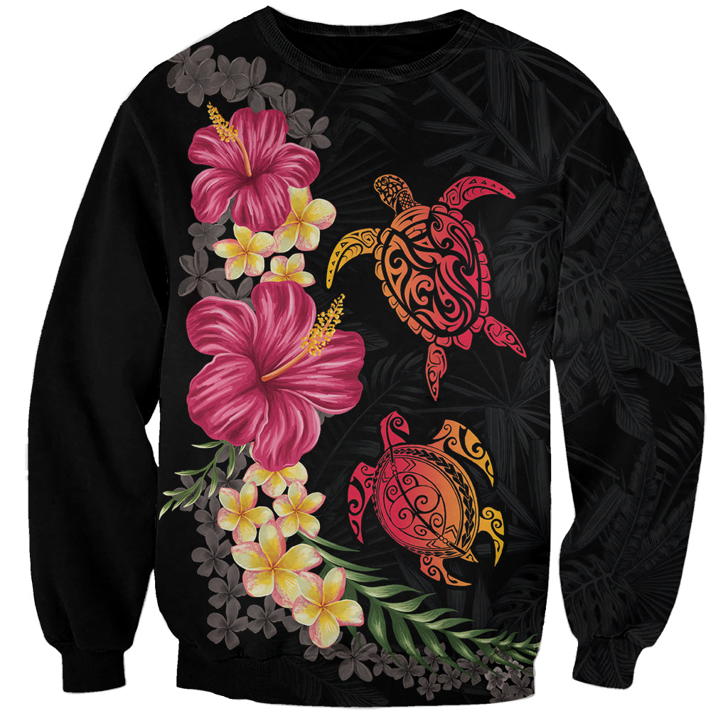 Hawaiian Flower and Tribal Turtle Sweatshirt Colorful Style