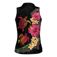 Hawaiian Flower and Tribal Turtle Women Sleeveless Polo Shirt Colorful Style