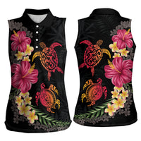 Hawaiian Flower and Tribal Turtle Women Sleeveless Polo Shirt Colorful Style