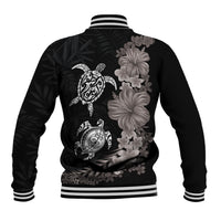 Hawaiian Flower and Tribal Turtle Baseball Jacket Grayscale Mode