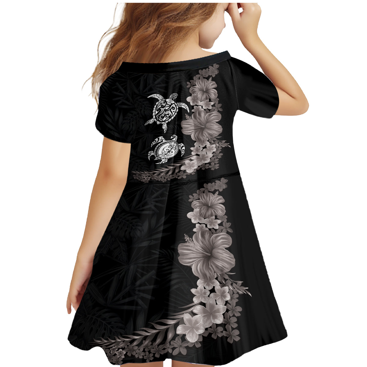 Hawaiian Flower and Tribal Turtle Family Matching Mermaid Dress and Hawaiian Shirt Grayscale Mode LT03 - Polynesian Pride