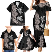 Hawaiian Flower and Tribal Turtle Family Matching Mermaid Dress and Hawaiian Shirt Grayscale Mode LT03 - Polynesian Pride