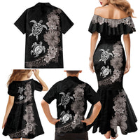 Hawaiian Flower and Tribal Turtle Family Matching Mermaid Dress and Hawaiian Shirt Grayscale Mode LT03 - Polynesian Pride