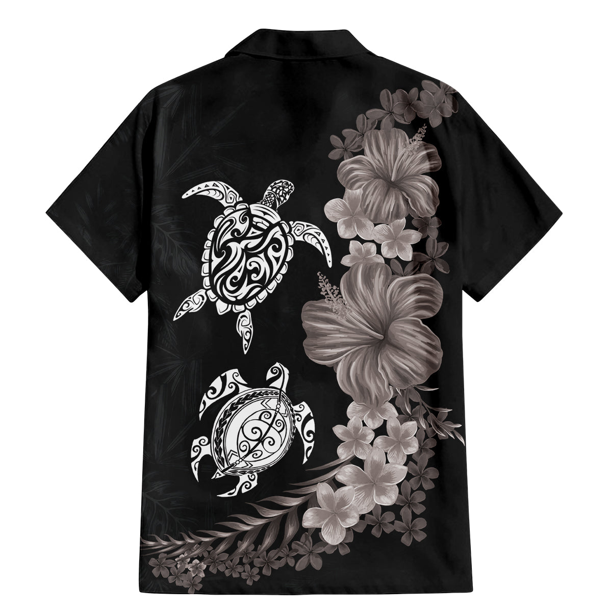 Hawaiian Flower and Tribal Turtle Family Matching Mermaid Dress and Hawaiian Shirt Grayscale Mode LT03 - Polynesian Pride