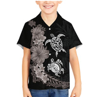 Hawaiian Flower and Tribal Turtle Family Matching Mermaid Dress and Hawaiian Shirt Grayscale Mode LT03 Son's Shirt Black - Polynesian Pride