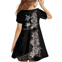 Hawaiian Flower and Tribal Turtle Family Matching Short Sleeve Bodycon Dress and Hawaiian Shirt Grayscale Mode LT03 - Polynesian Pride