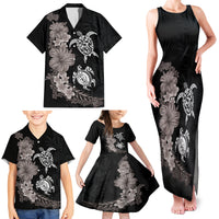 Hawaiian Flower and Tribal Turtle Family Matching Tank Maxi Dress and Hawaiian Shirt Grayscale Mode LT03 - Polynesian Pride