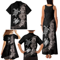 Hawaiian Flower and Tribal Turtle Family Matching Tank Maxi Dress and Hawaiian Shirt Grayscale Mode LT03 - Polynesian Pride