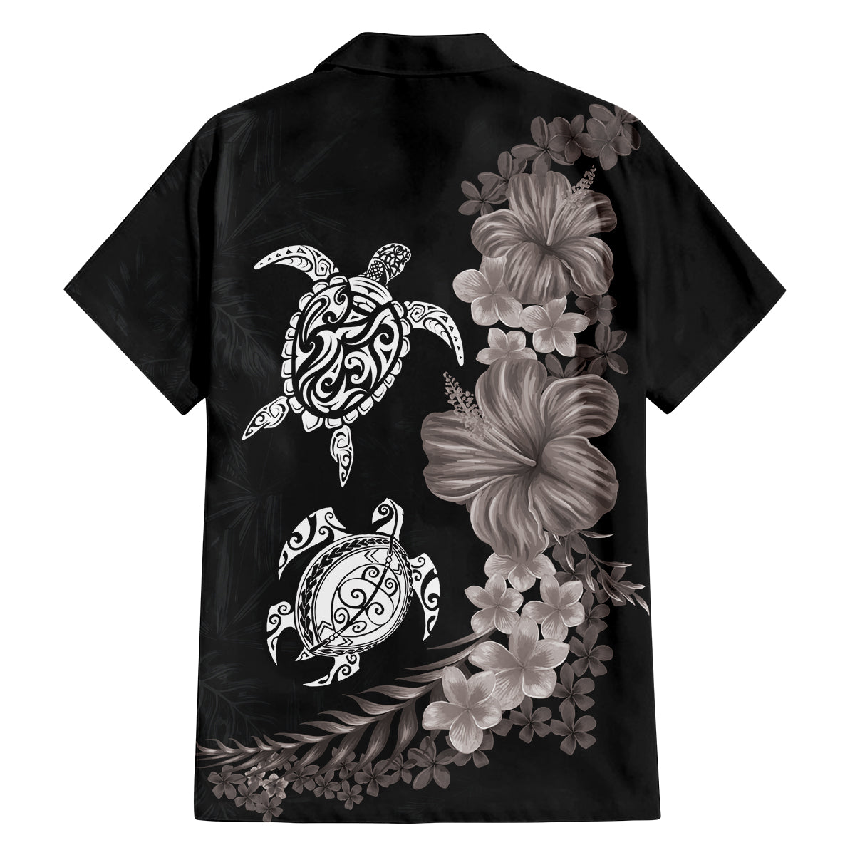 Hawaiian Flower and Tribal Turtle Family Matching Tank Maxi Dress and Hawaiian Shirt Grayscale Mode LT03 - Polynesian Pride