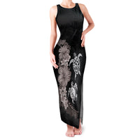 Hawaiian Flower and Tribal Turtle Family Matching Tank Maxi Dress and Hawaiian Shirt Grayscale Mode LT03 Mom's Dress Black - Polynesian Pride