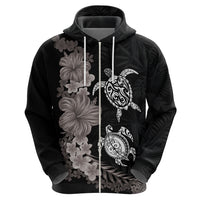 Hawaiian Flower and Tribal Turtle Hoodie Grayscale Mode