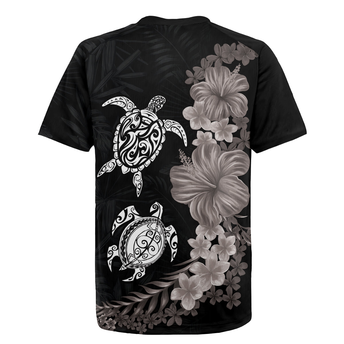 Hawaiian Flower and Tribal Turtle Rugby Jersey Grayscale Mode LT03 - Polynesian Pride
