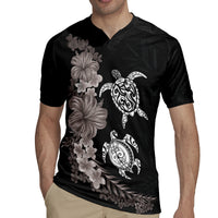 Hawaiian Flower and Tribal Turtle Rugby Jersey Grayscale Mode LT03 - Polynesian Pride