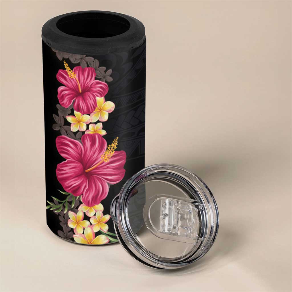 Hawaiian Plumeria and Hibiscus 4 in 1 Can Cooler Tumbler Colorful Style
