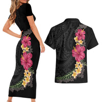 Hawaiian Plumeria and Hibiscus Couples Matching Short Sleeve Bodycon Dress and Hawaiian Shirt Colorful Style LT03 - Polynesian Pride