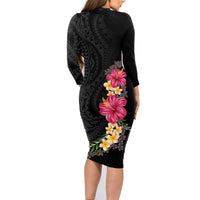 Hawaiian Plumeria and Hibiscus Family Matching Long Sleeve Bodycon Dress and Hawaiian Shirt Colorful Style LT03 - Polynesian Pride