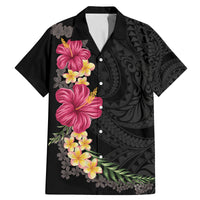Hawaiian Plumeria and Hibiscus Family Matching Mermaid Dress and Hawaiian Shirt - Colorful Style LT03 Dad's Shirt - Short Sleeve Black - Polynesian Pride